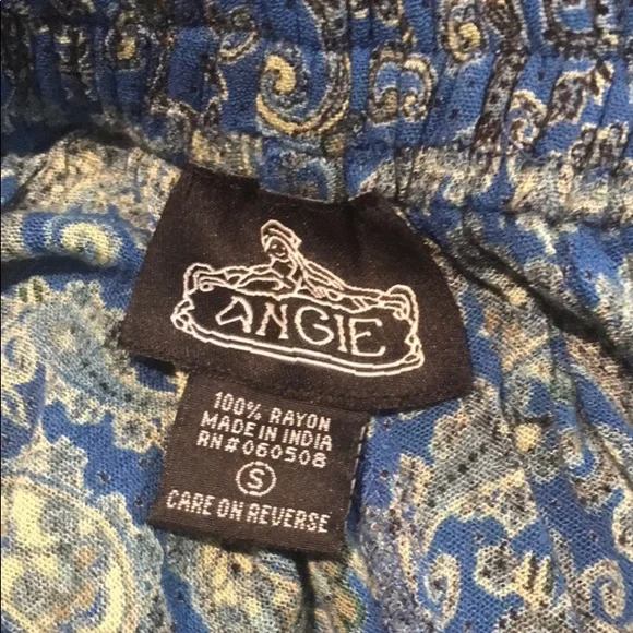 ANGIE Pants Skirt Wide Leg Boho Blue Green Black Rayon Flowy Hi Lo Size Small - Picture 7 of 8